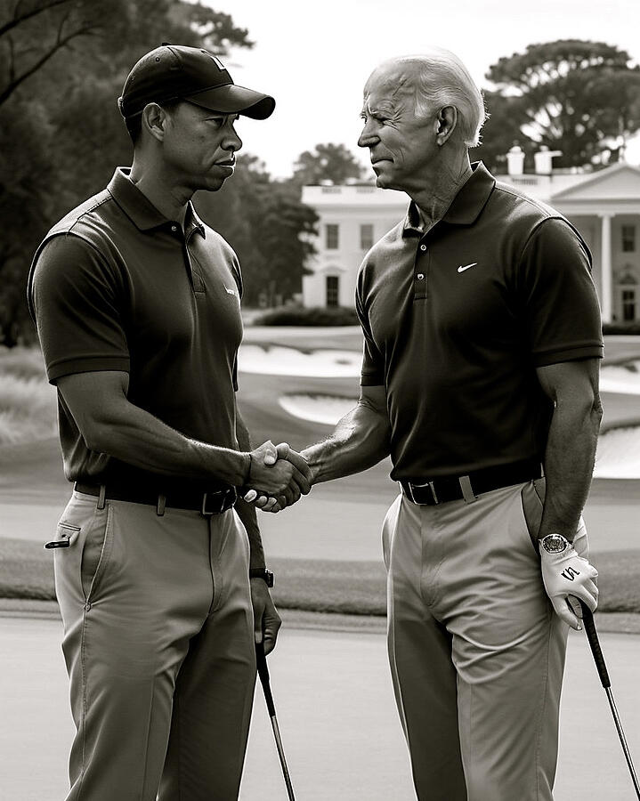 Tiger Woods Photograph - Tiger Woods and President Biden play around by Earl Simmins