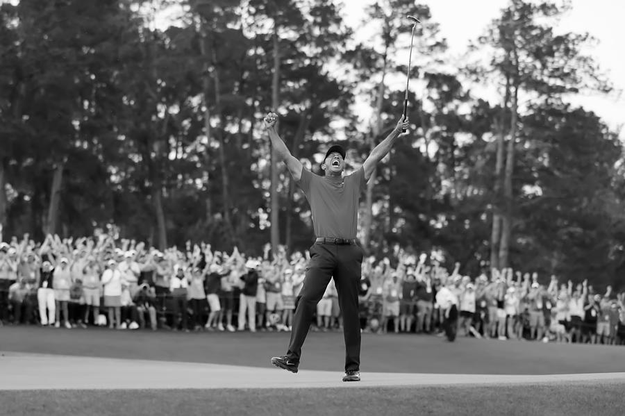 Tiger Woods Black White Win Digital Art by Lucas Miller