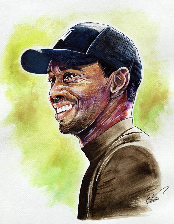 Tiger Woods Drawing by Dave Olsen