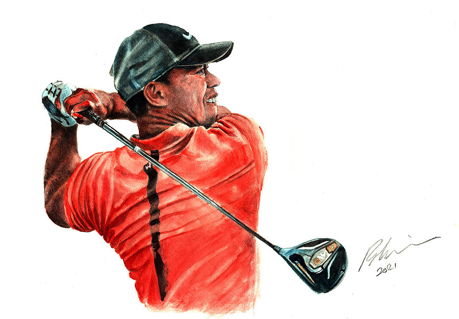 Tiger Woods Painting - Tiger Woods Sunday Red by Mark Robinson
