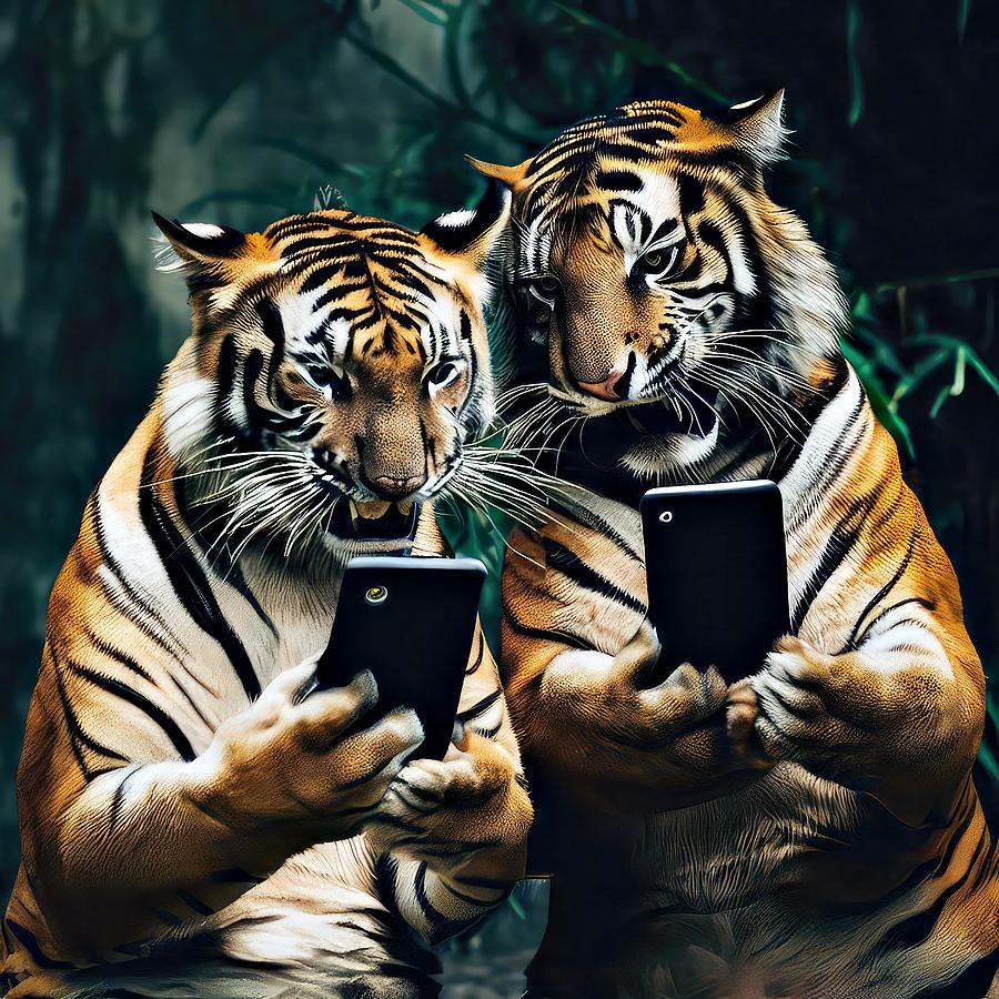 Tigers on Smartphones Digital Art by David Manlove