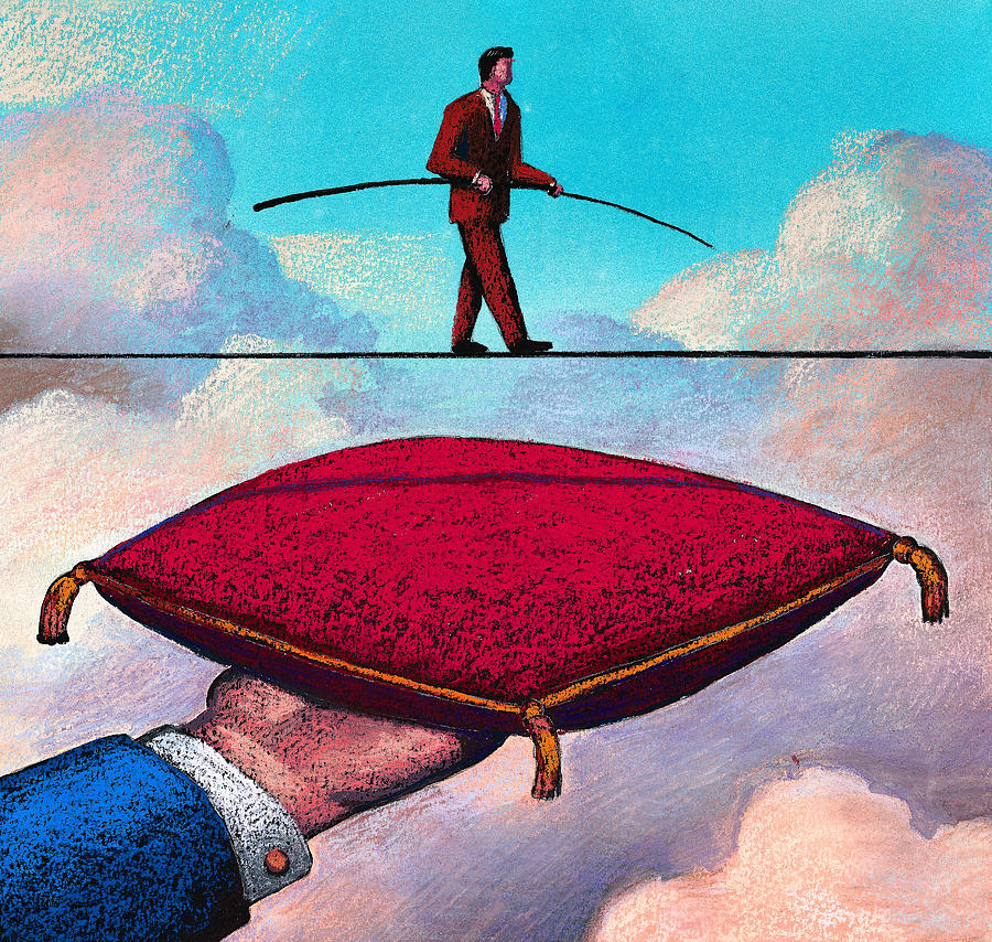 Tightrope with Pillow Below Drawing by Jonathan Evans