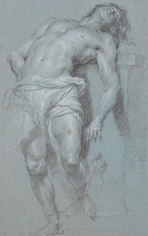 Mountain Drawing - Tilbagelaenet staende mandlig modellaenket til et alter    by Heinrich Dittmers German