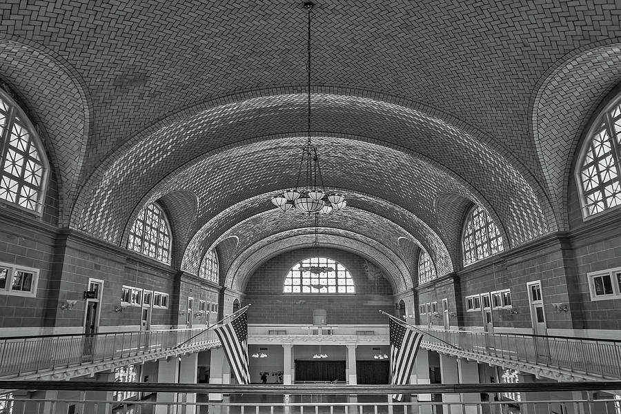 Tile Ceiling Ellis Island NYC BW Photograph by Susan Candelario