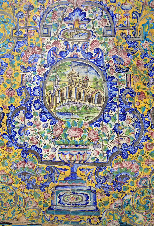 Tile decoration at Golestan Palace, Tehran Drawing by Massimo Pizzotti