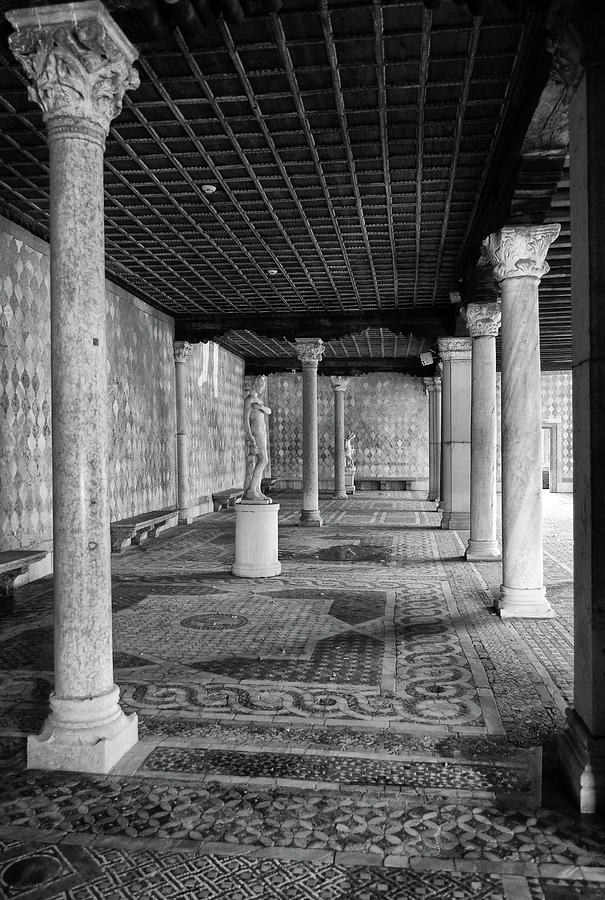 Tiled Venetian Marble Palazzo Hall Black and White Photograph by Shawn OBrien