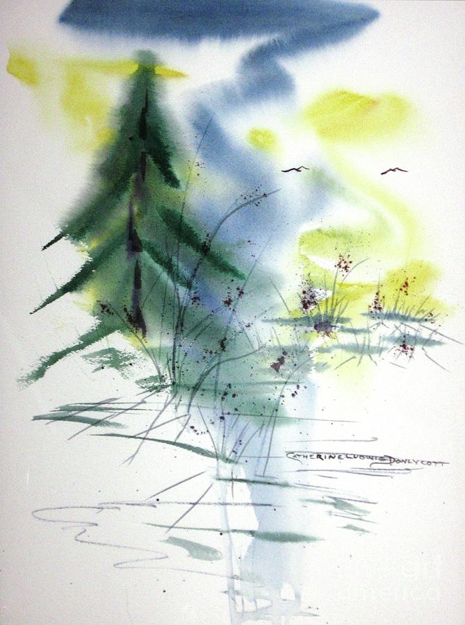 Abstract Fir Tree on Lake Tillery Painting by Catherine Ludwig Donleycott