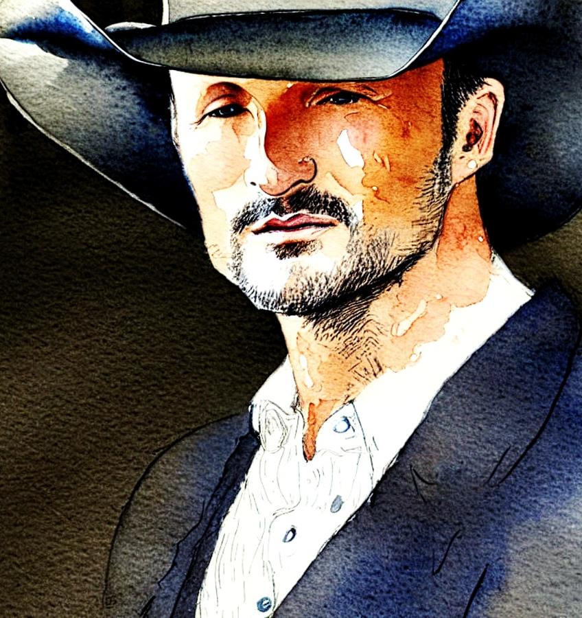 Tim McGraw Aquarelle Digital Art by Bob Smerecki - Pixels