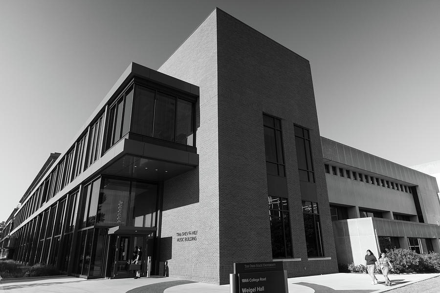 Timashev Family Music Building at Ohio State University in black and white Photograph by Eldon McGraw