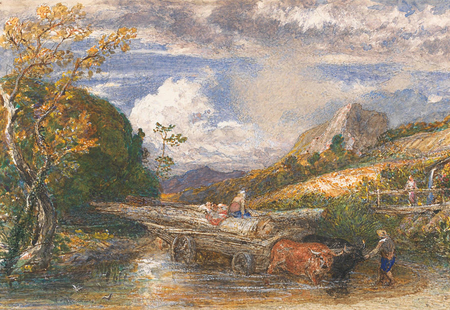 Samuel Palmer Painting - Timber Wagon Crossing a Stream  by Samuel Palmer