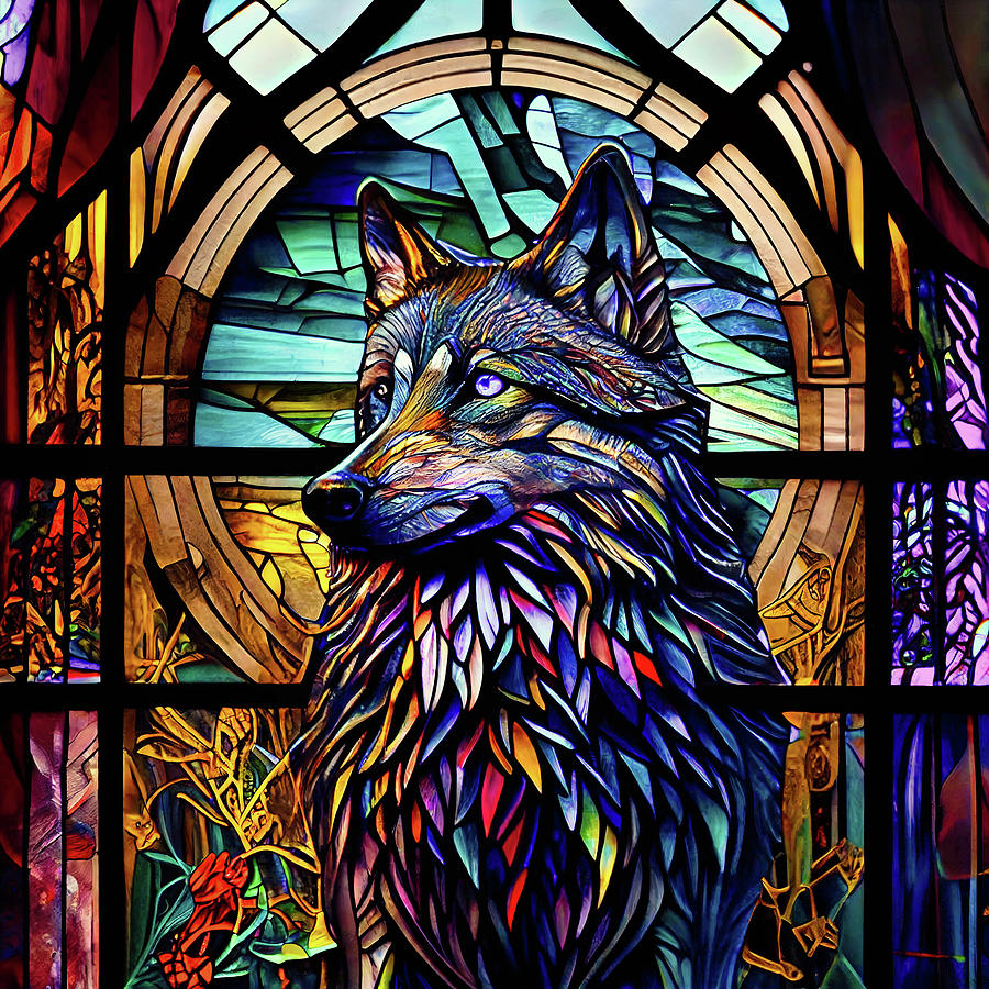 Timberwolf in Stained Glass Digital Art by Chuck Underwood - Fine Art ...