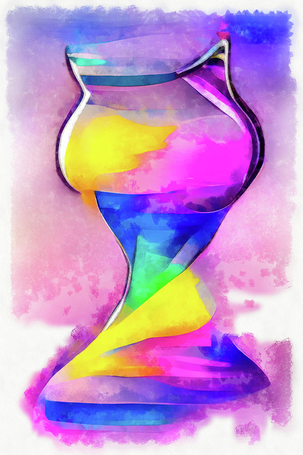 Time 01 Hourglass Colorful Watercolor Painting by Matthias Hauser