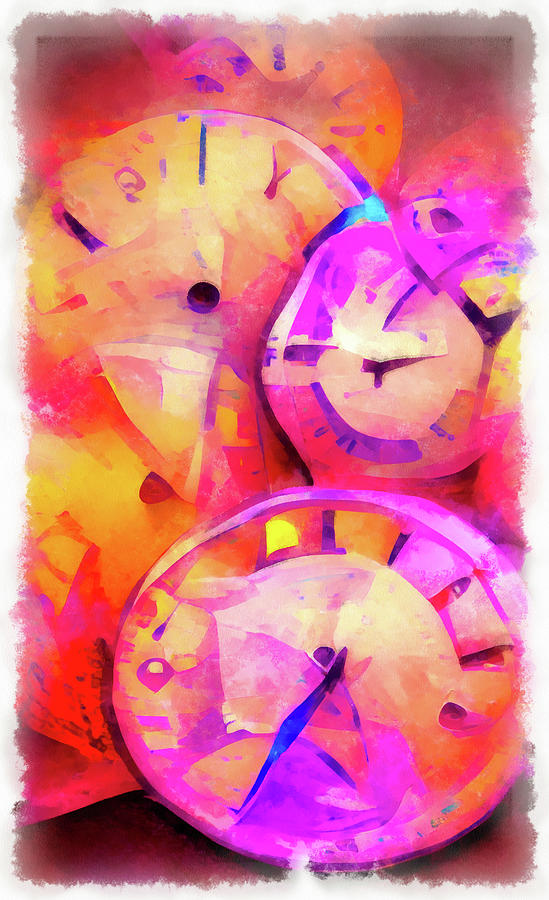 Time 02 Watercolor Clocks Painting by Matthias Hauser
