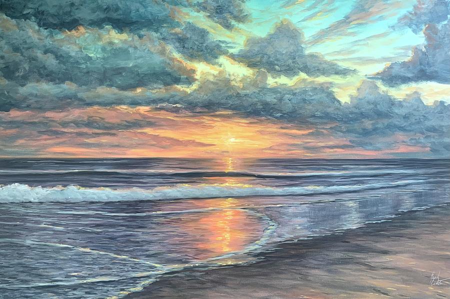 Time Beach Sunset Painting by Joseph Cantin - Pixels