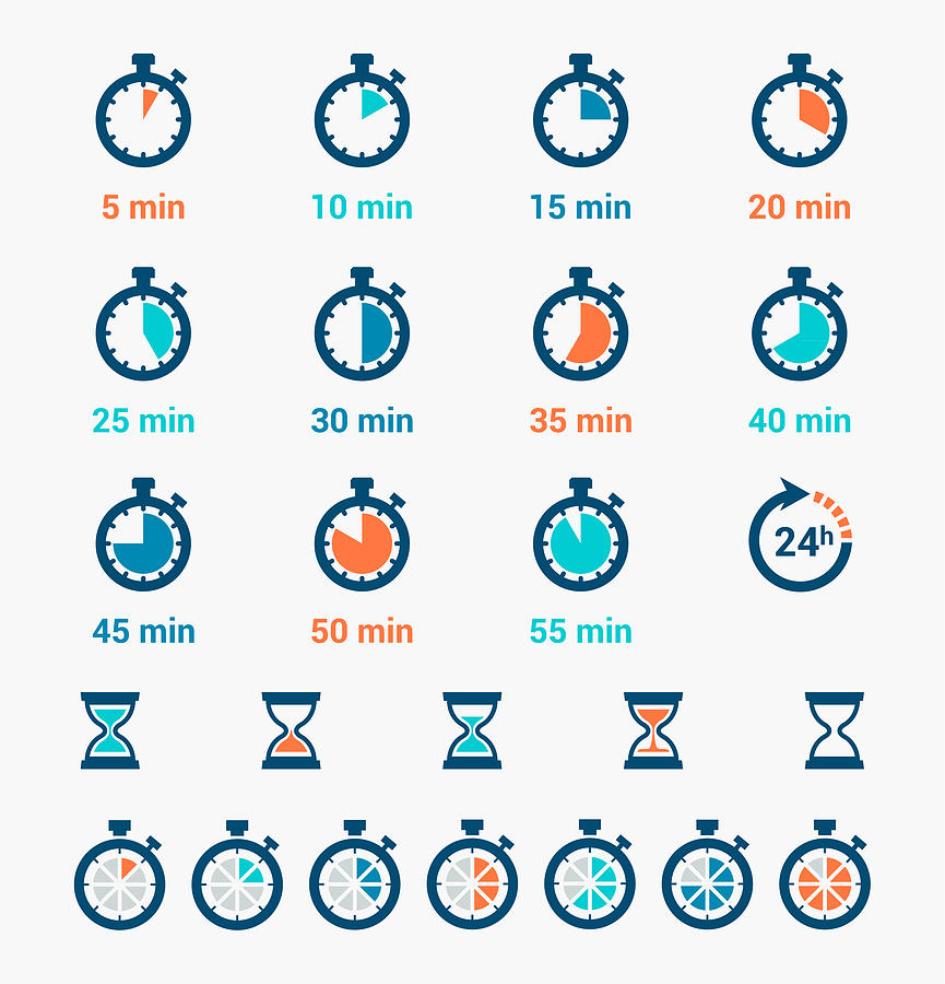 Time Clock Icons Set Drawing by Artvea