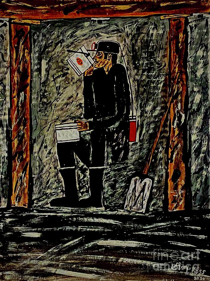 Time For A Drink In The Coal Mine Hand Painted by Jeffrey Koss Painting by Jeffrey Koss