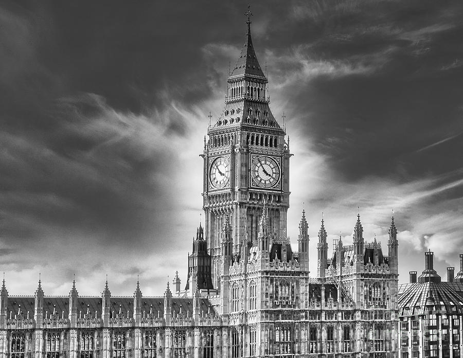 Time In London Black and White Photograph by Mel Steinhauer