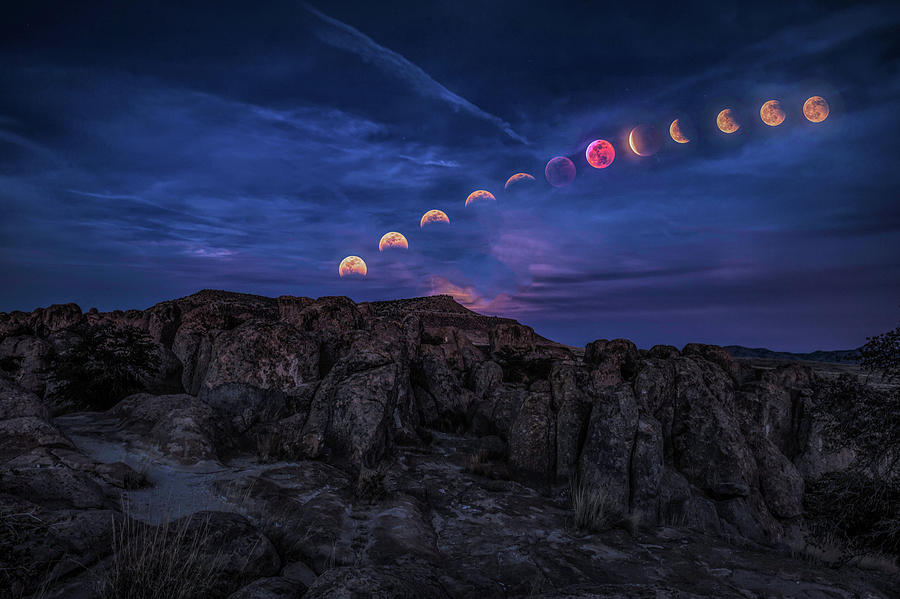 Time Lapse Lunar Eclipse over the Chihuahuan Desert Photograph by Joe Granita