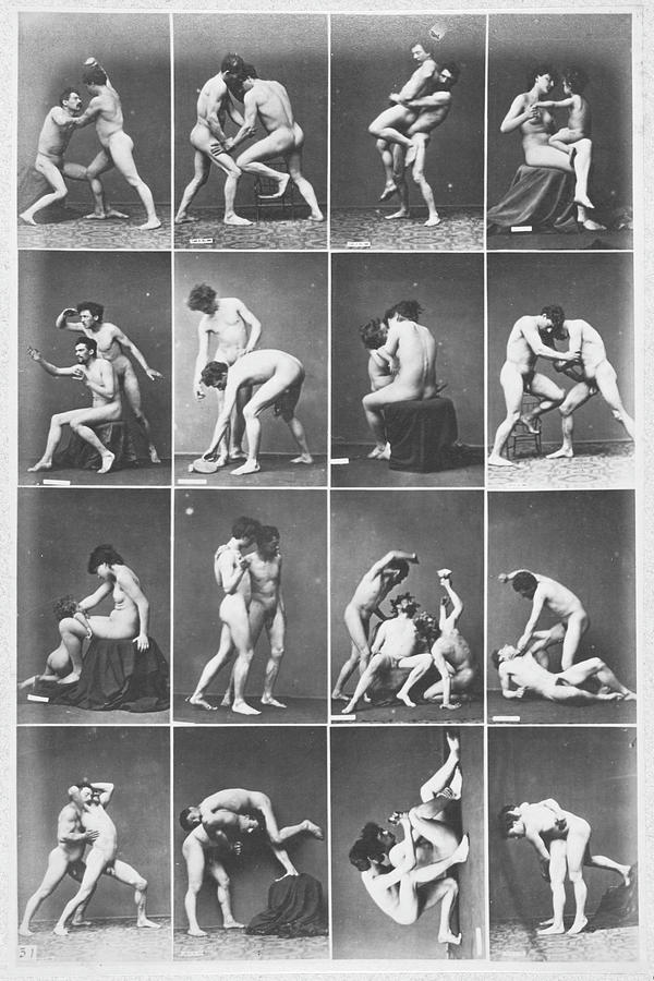 Time Lapse Motion Study Men Wrestling Monochrome Painting by Tony Rubino