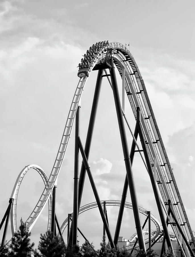 Time Machine Roller Coaster BW Photograph by Bob Pardue