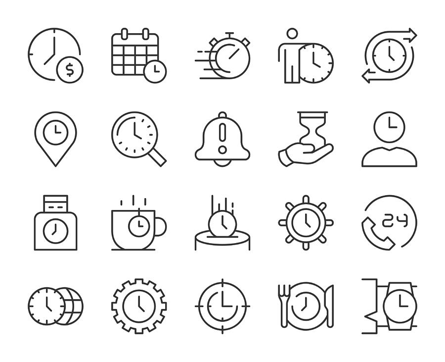 Time Management - Light Line Icons Drawing by Rakdee