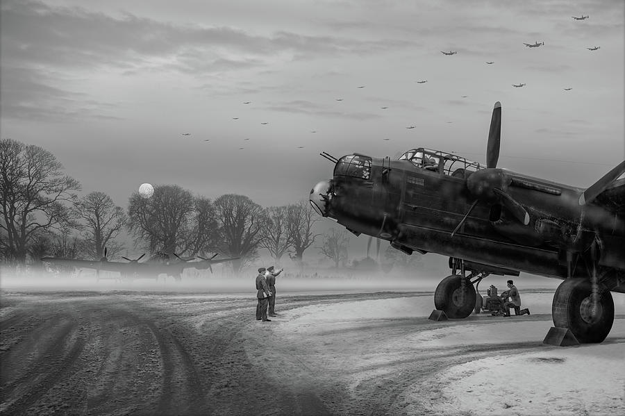 Time to go - Lancasters on dispersal BW version Photograph by Gary Eason