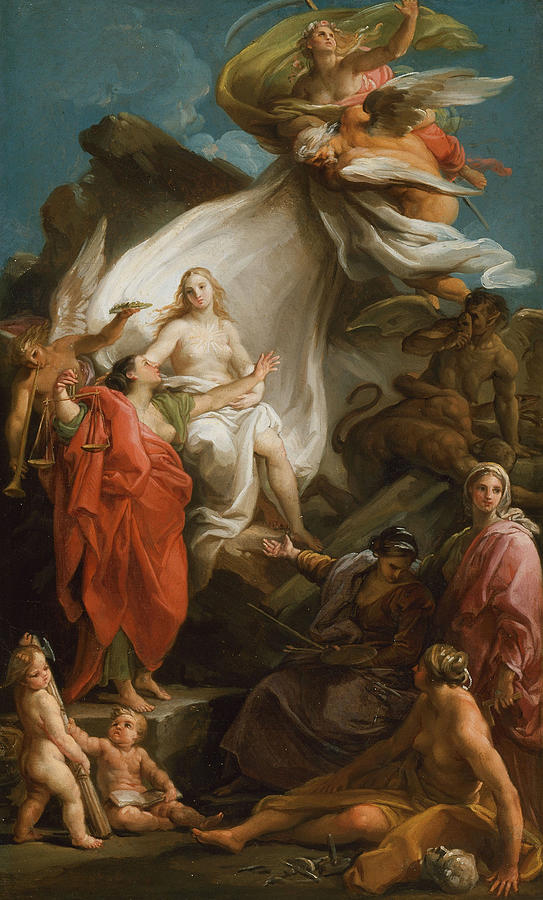 Time Unveiling Truth Painting by Pompeo Girolamo Batoni