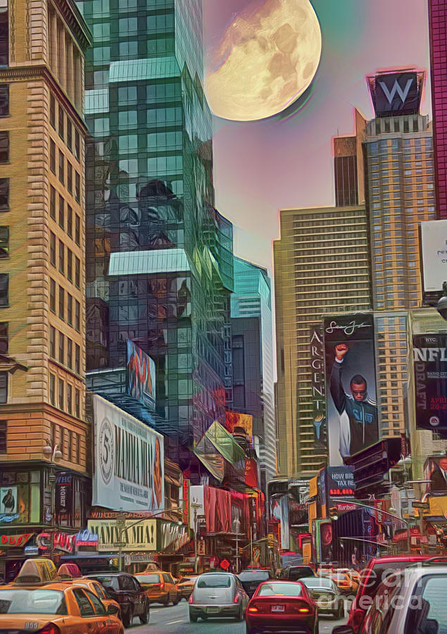 Times Square Artistic Super Moon NYC  Photograph by Chuck Kuhn