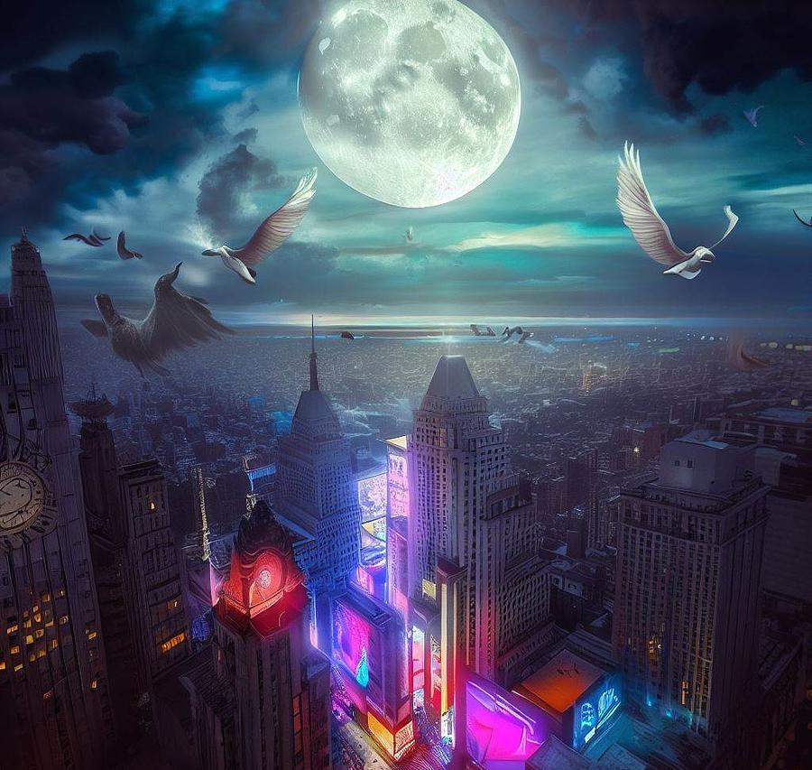 Times Square at Midnight with Angels 11 Digital Art by Erik Magro - Pixels