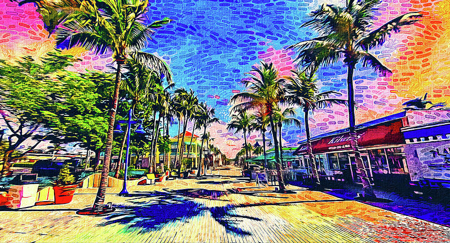 Times Square, Fort Myers, at sunrise - impressionist painting Digital Art by Nicko Prints