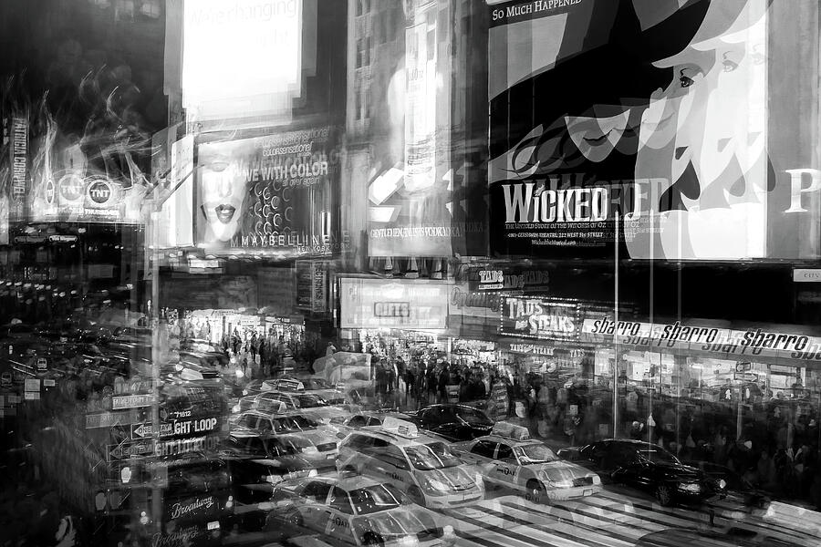 Times Square Photograph - Times Square New York by Night Black and White  by Carol Japp