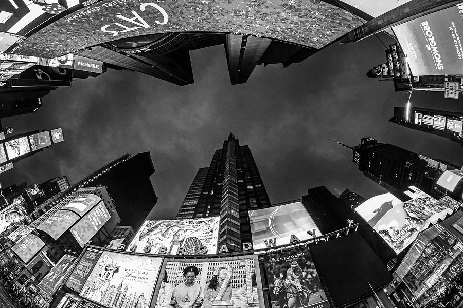 Times Square Towering Above New York NY Black and White Photograph by Toby McGuire