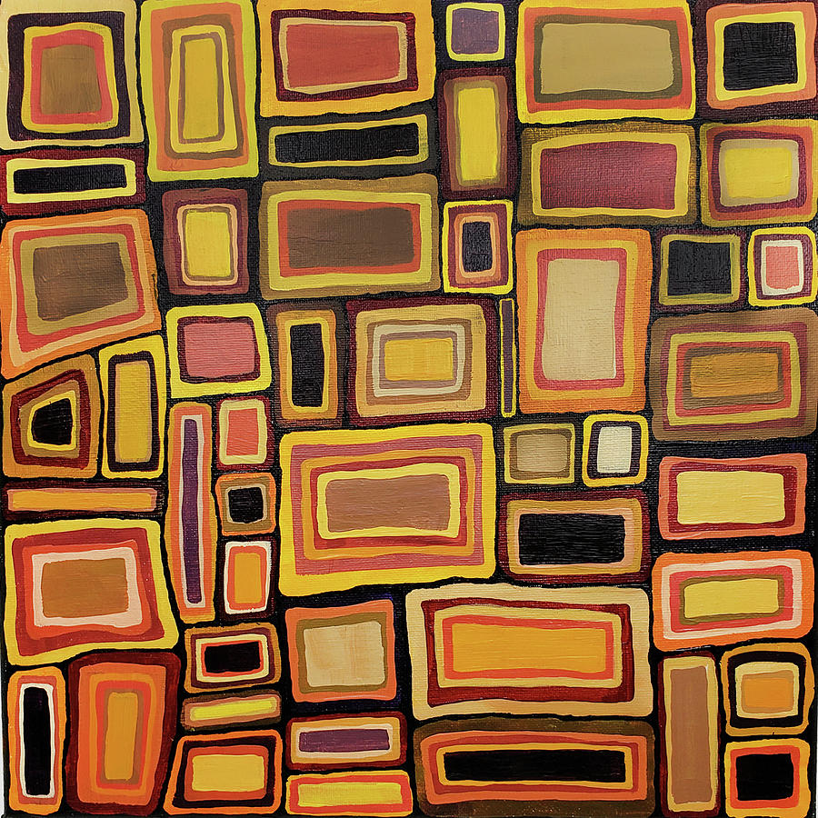 TIMES SQUARED HARVEST Abstract Squares in Orange Gold Rust Brown Black Yellow Painting by Lynnie Lang