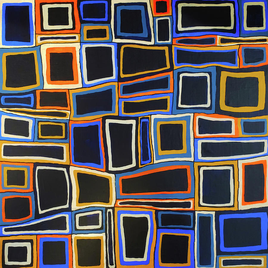 TIMES SQUARED HIPSTER Abstract Squares Black Orange Blue Gold Painting by Lynnie Lang