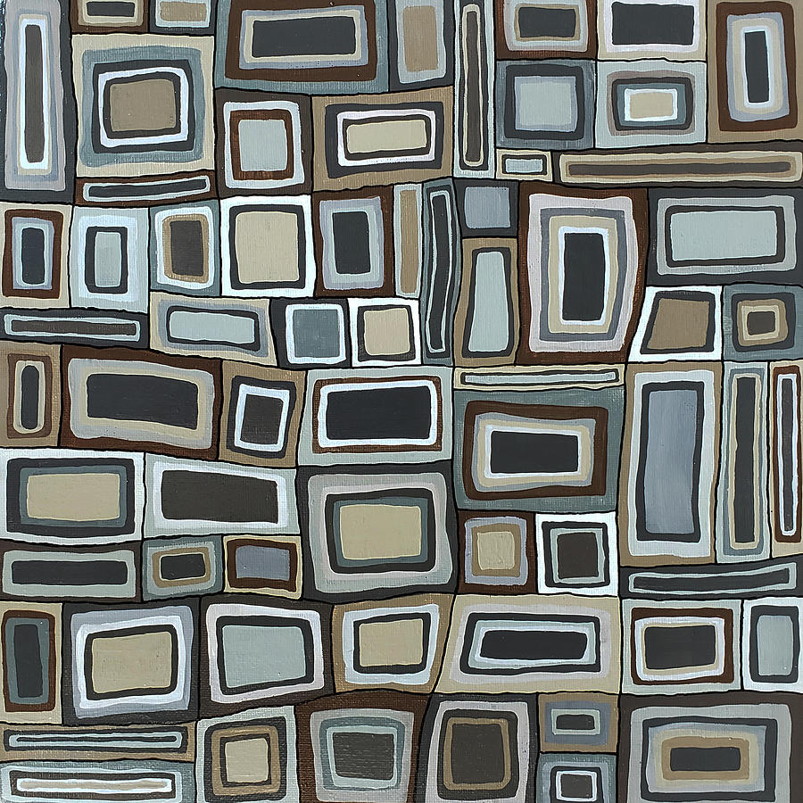 TIMES SQUARED URBAN Abstract Squares Black Gray Brown Tan Painting by Lynnie Lang