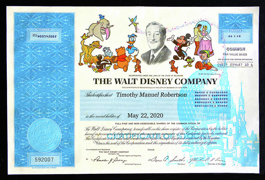Timothy M. Robertson Disney Stock Cert May 22 2020 Photograph