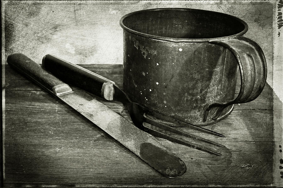 Tin Cup with Knife and Fork Photograph by Scott Kingery