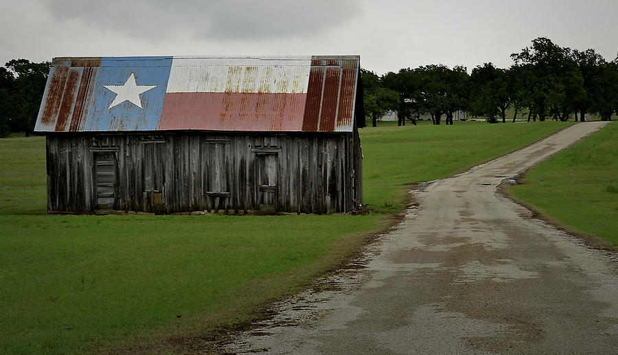 Tin Roof Texas Flag Along the Road Photograph by Nadalyn Larsen