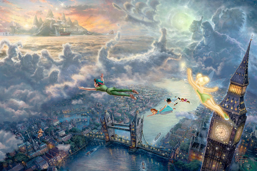London Painting - Tinkerbell and Peter Pan fly to Neverland by Michael Coco