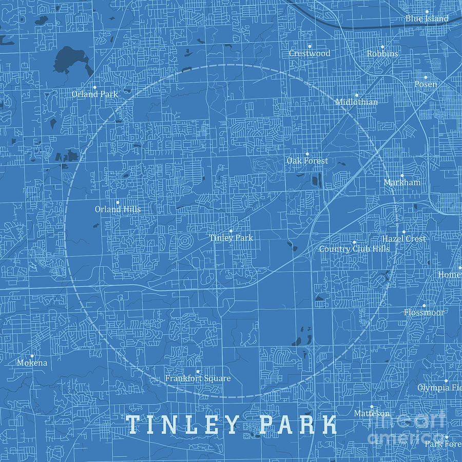 Tinley Park IL City Vector Road Map Blue Text Digital Art by Frank ...