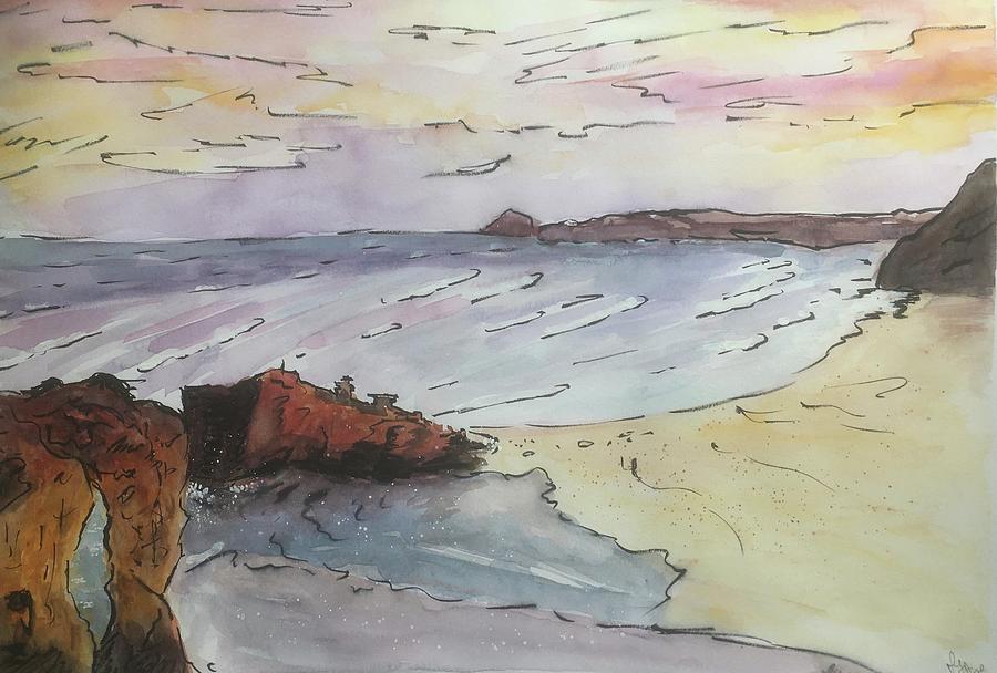 Perranporth Sunset  Painting by Maxie Absell
