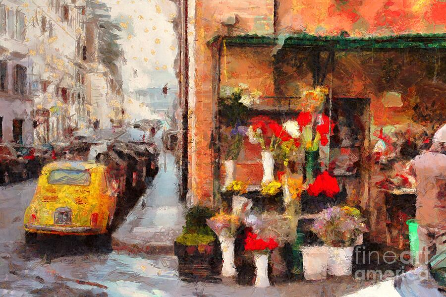 Tiny car in Roma parked on a quaint street Painting by Stefano Senise Tiny car in Roma parked on a quaint street Painting by Stefano Senise