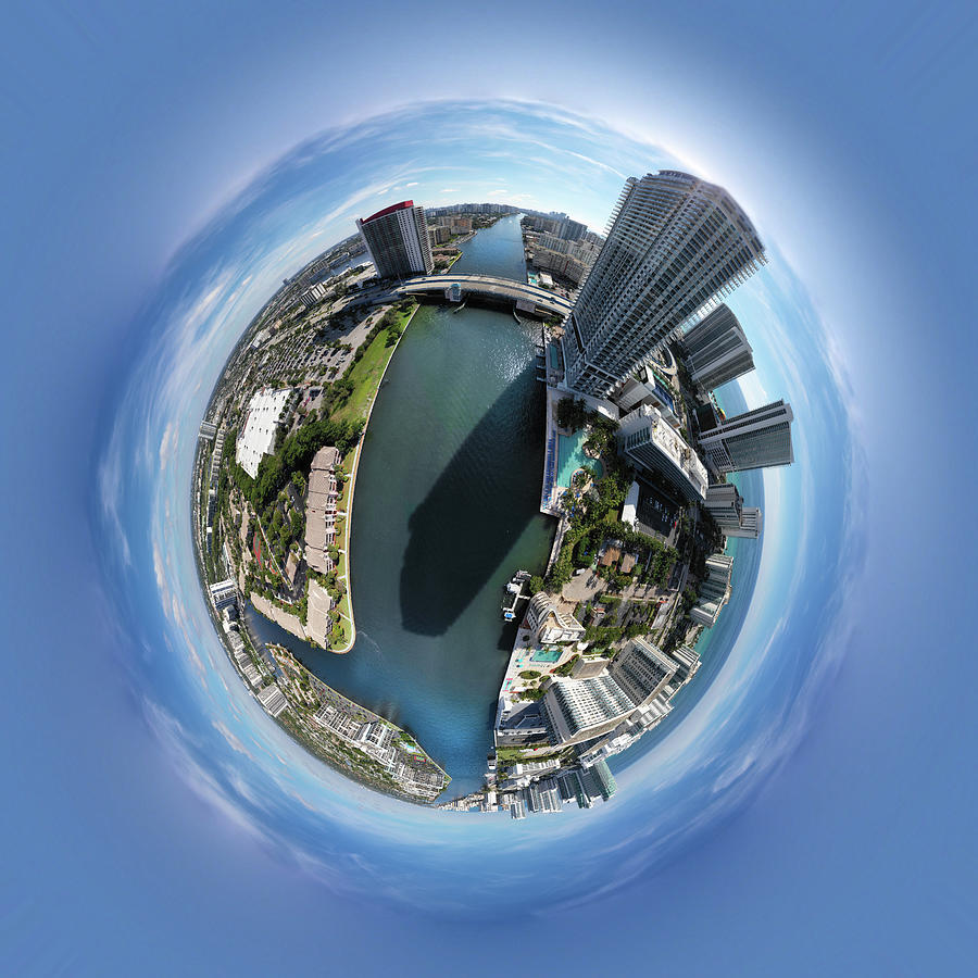Tiny Planet 3d Special Effect Of Miami Beach Canal Photograph