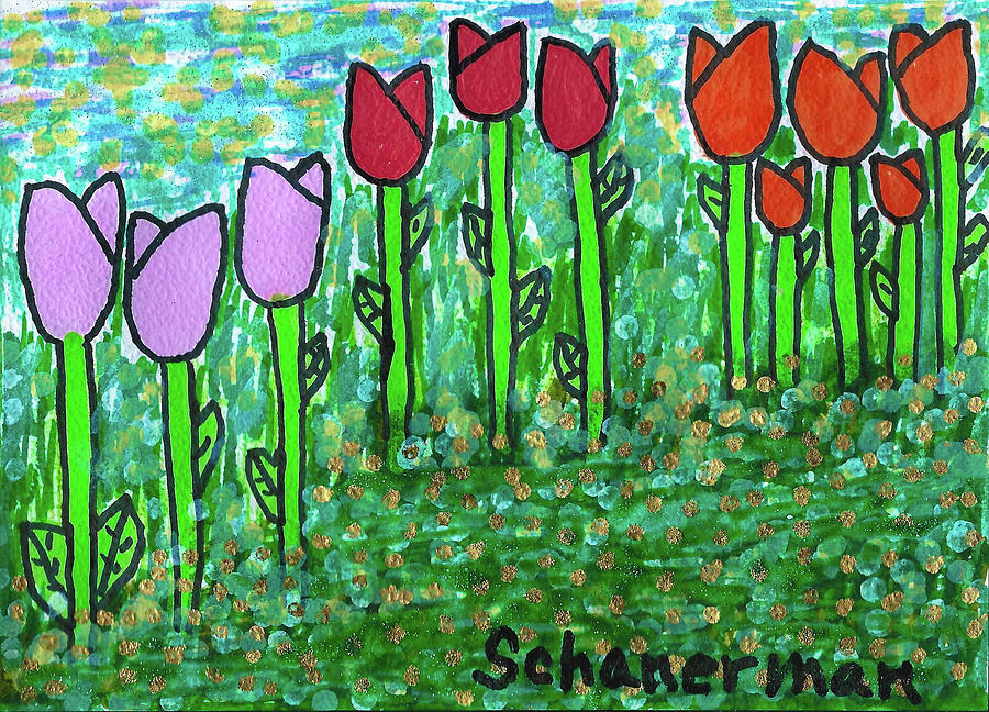 Tiptoe Thru The Tulips Drawing by Susan Schanerman