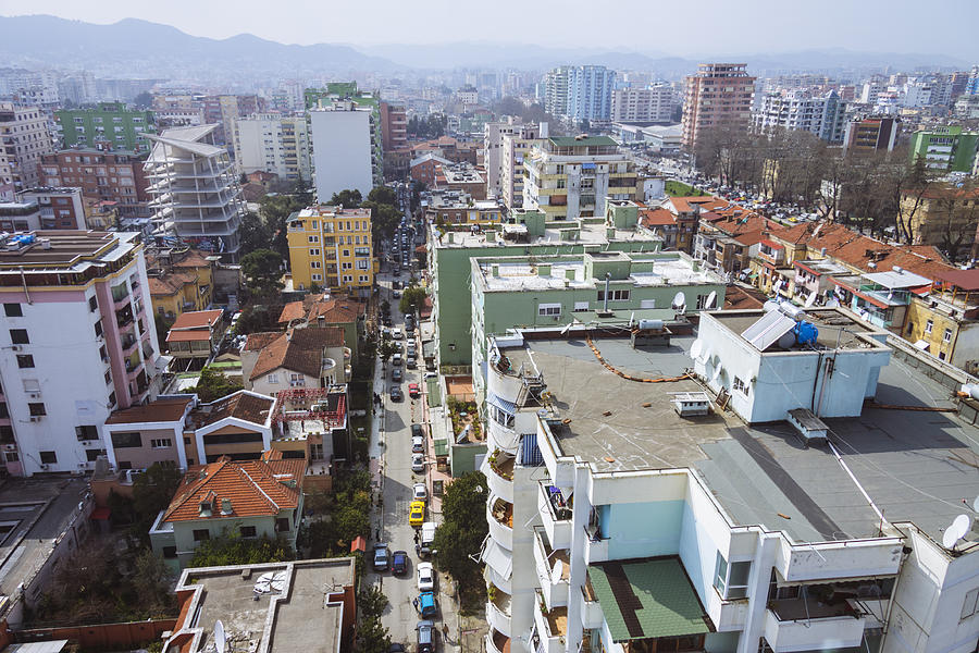 Tirana downtown high angle view Photograph by Luis Dafos