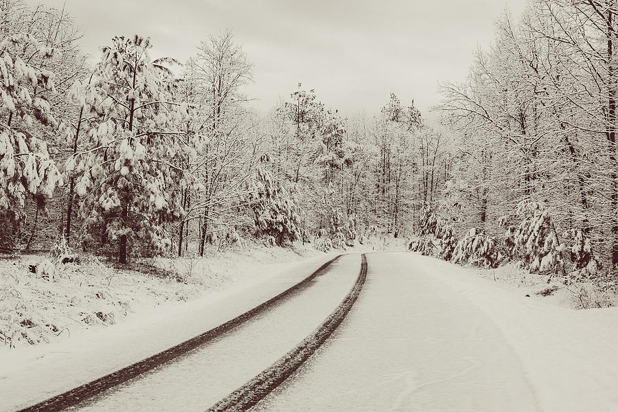 Tire Tracks on a Snowy Road Photograph by Joni Eskridge