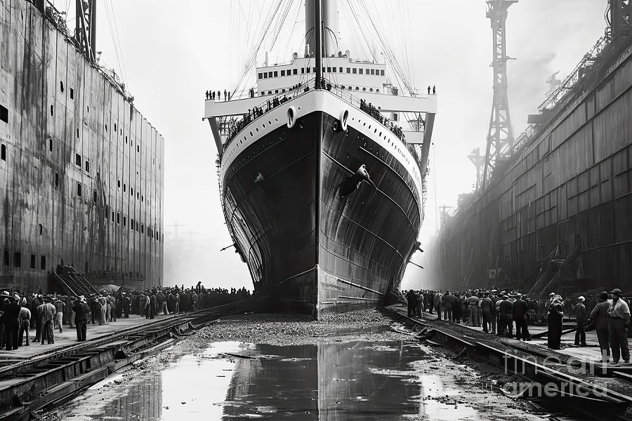 Titanic in construction site vintage photo Digital Art by Benny Marty