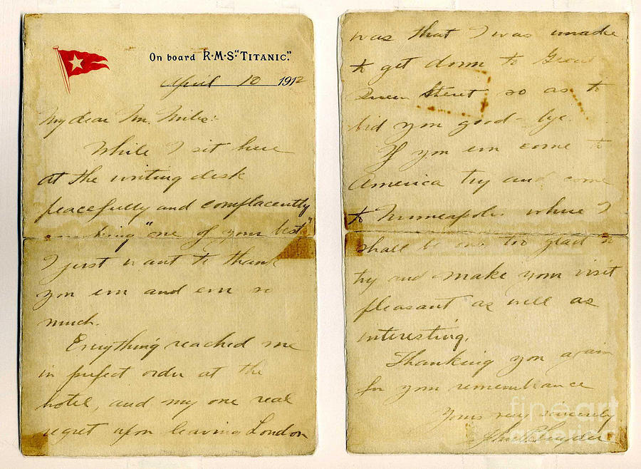 Titanic Letter Photograph by Jon Neidert
