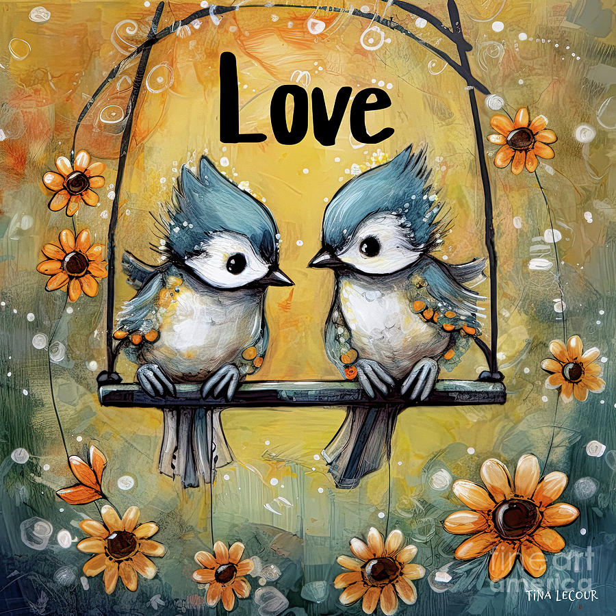 Titmouse Love Painting by Tina LeCour