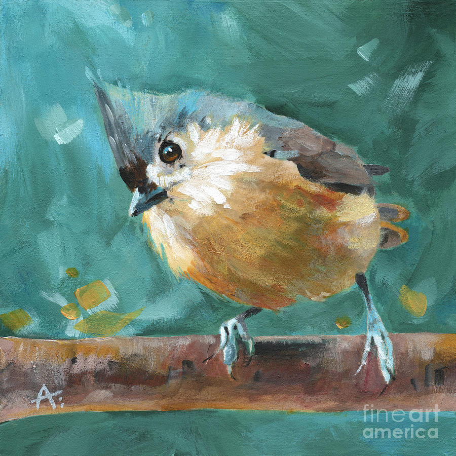 Titmouse Tilt - Bird Painting Painting by Annie Troe
